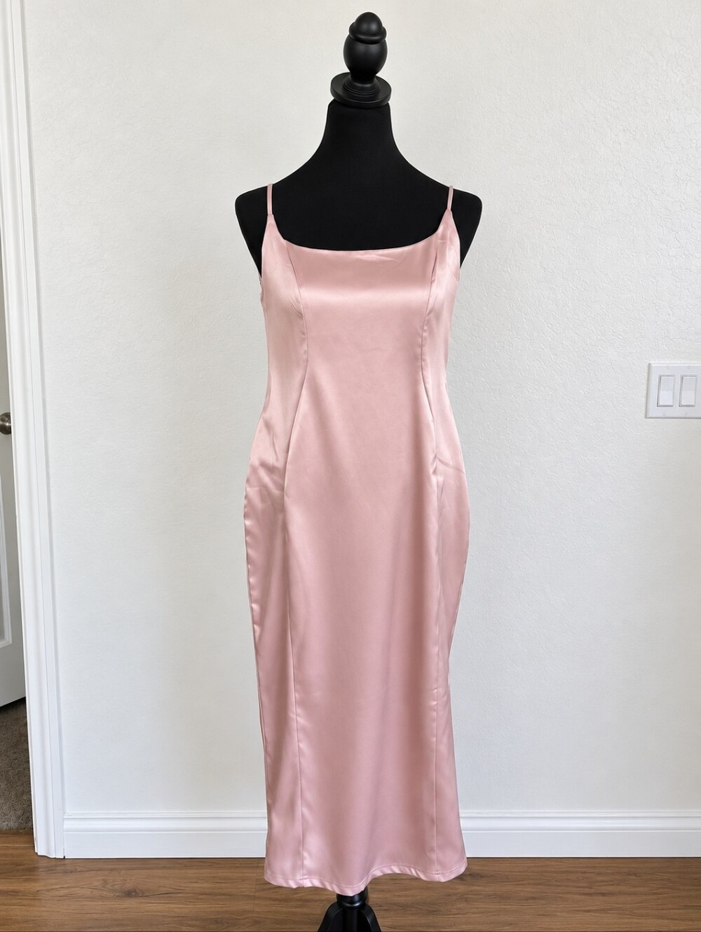 Fashion Nova Soft Pink Satin Slip Midi Dress